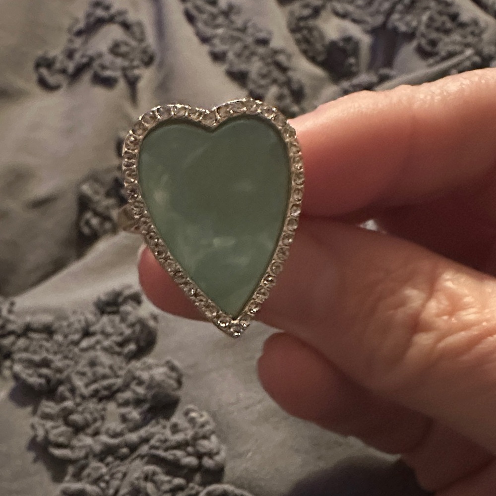 Park Lane Silver and Green Heart Ring